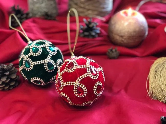 EDG Enzo De Gasperi Christmas Ball Gems Velvet D 10 Cm Ivory 1 Pc