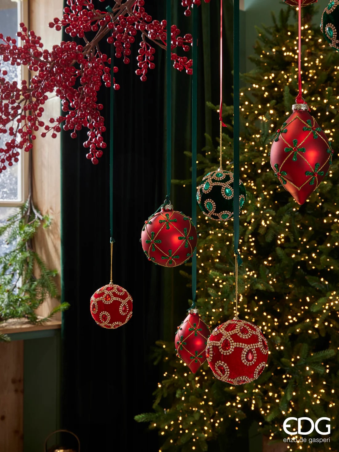 EDG Enzo De Gasperi Christmas Ball Gems Velvet D 10 Cm Ivory 1 Pc