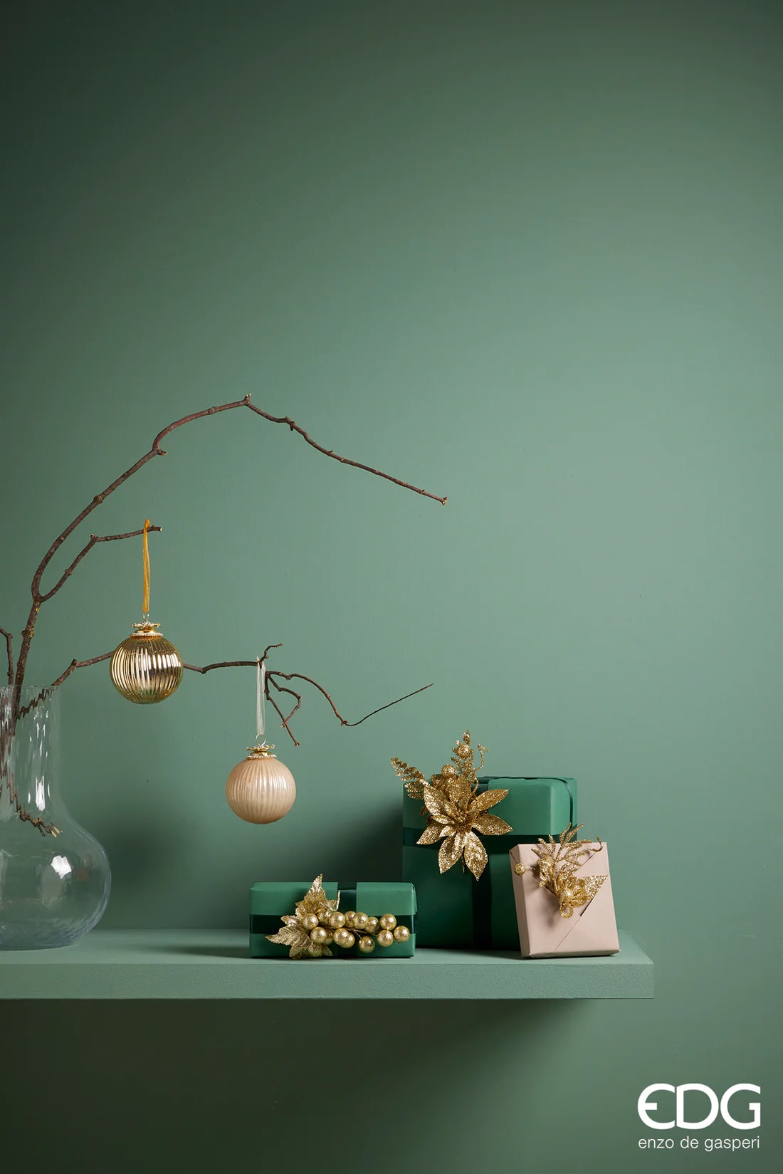 EDG Enzo De Gasperi Christmas Ball Glass Jewel Stripes D 10 Cm Gold 1 Pc