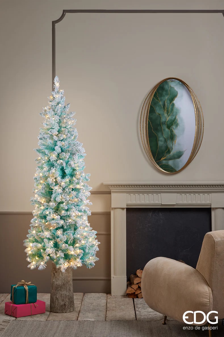 EDG Enzo De Gasperi Candy Pine Snow-Covered Christmas Tree with 360 LEDs, H 180 cm, D 71 cm, Tiffany