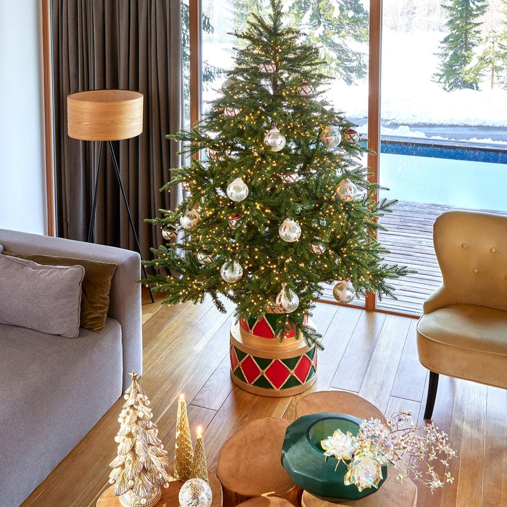 EDG Enzo De Gasperi Christmas Tree Stand, Drum-shaped for Pine Tree, H 49 cm D 45 cm 19 kg Green Red