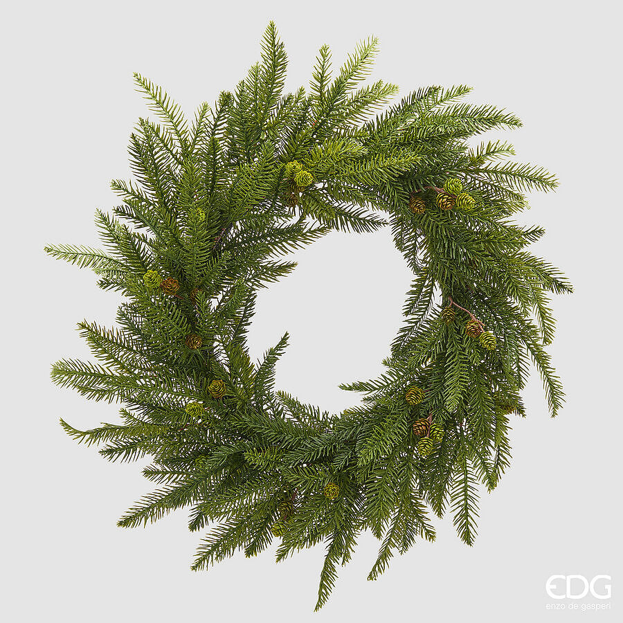 EDG Enzo De Gasperi Pine Wreath with Pine Cones Green Ø65 cm – Artificial Christmas Decoration