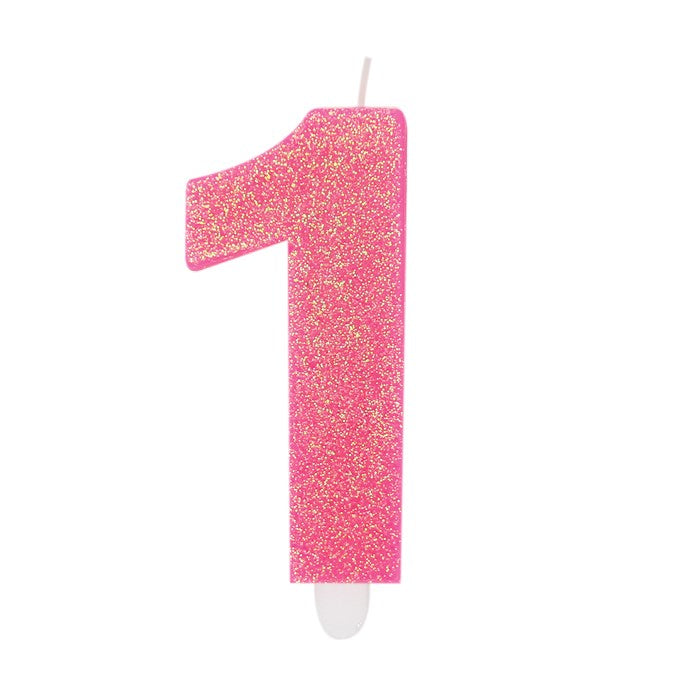 Big Party Candle Number 1 Wax Sweety Fuchsia Glitter