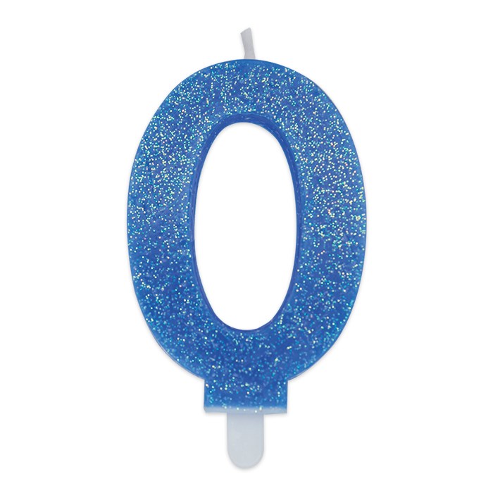 Big Party Candle Number 0 Wax Sweety Celeste Glitter