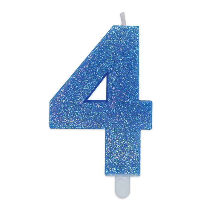 Big Party Candle Number 4 Wax Sweety Celeste Glitter