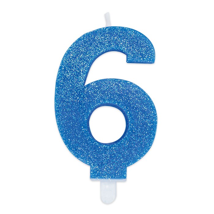 Big Party Candle Number 6 Wax Sweety Celeste Glitter