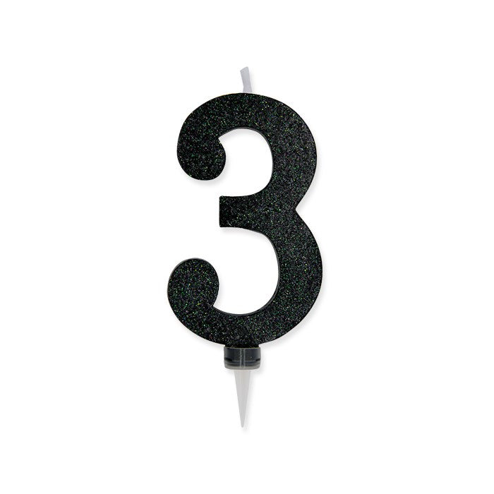 Big Party Candle Number 3 Max Wax Sweety Black Glitter