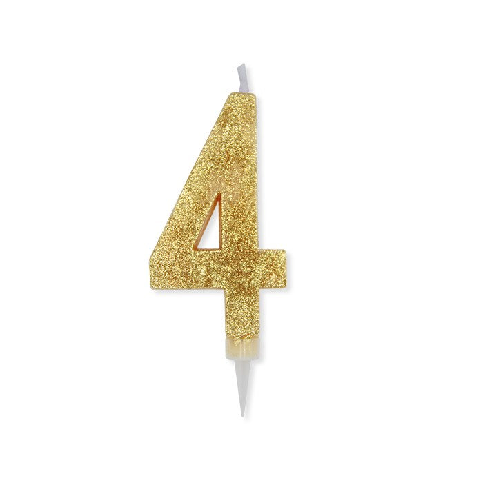 Big Party Candle Number 4 Max Wax Sweety Gold Glitter