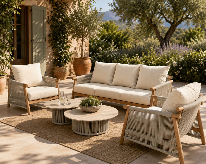 EDG Enzo De Gasperi Set Giardino Relax Corde 5 Pezzi – Divano, 2 Poltrone e 2 Tavolini da Esterno