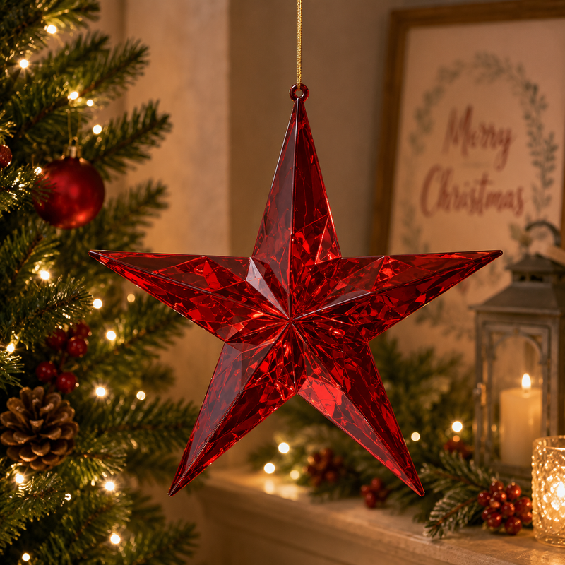 EDG Enzo De Gasperi Diamond Christmas Star Decoration to Hang D 19.5 Cm L 5 Cm Red