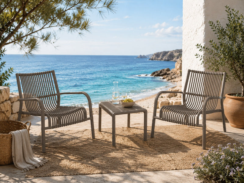 L'Arcolaio Ponza Dove Grey Garden Set: 2 Armchairs and UV Coffee Table