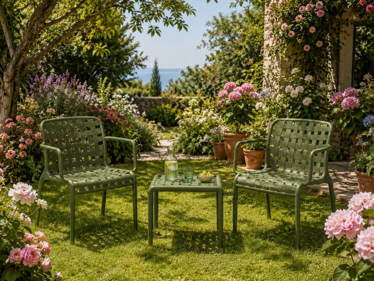 L'Arcolaio Ventotene Green Set with 2 Armchairs and Side Table in Polypropylene