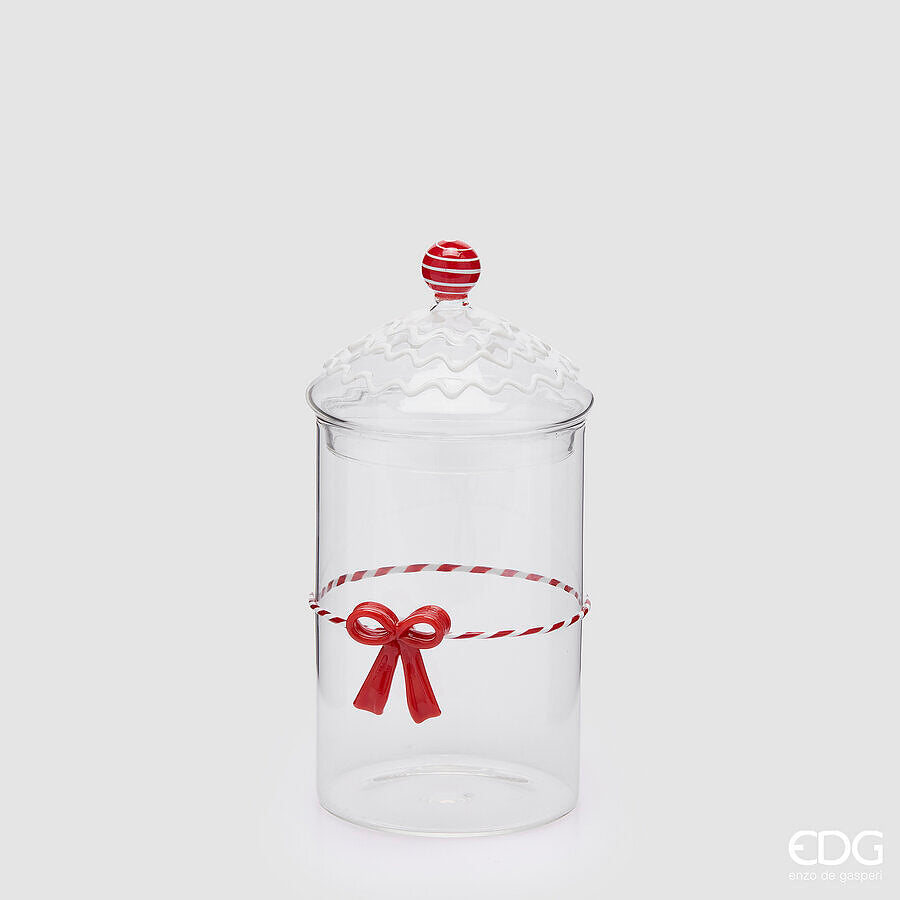 EDG Enzo De Gasperi Cylindrical Container with Red Bow H22 Ø10 cm – Christmas Decoration