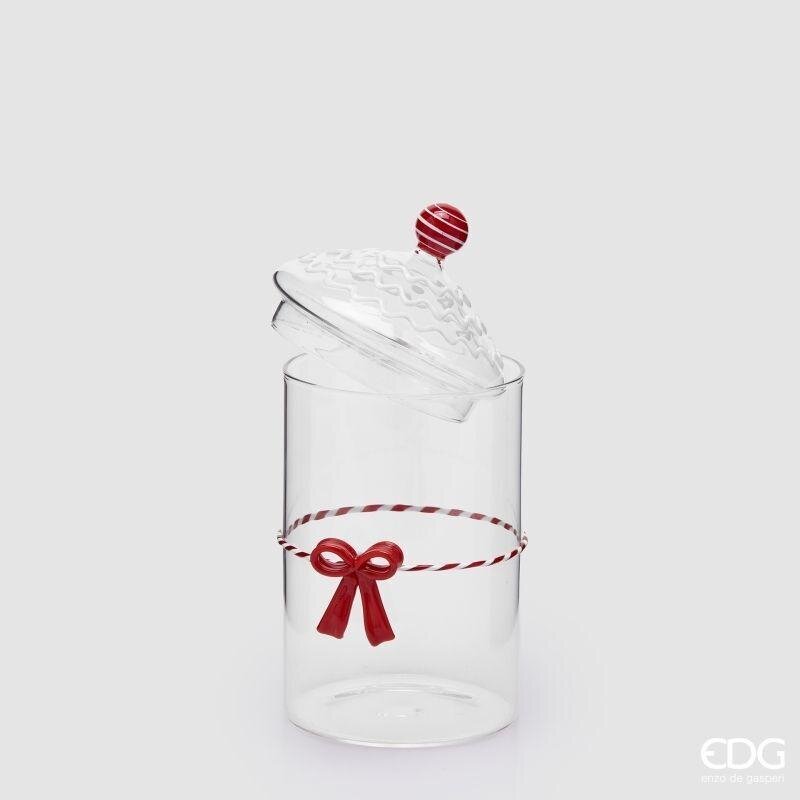 EDG Enzo De Gasperi Cylindrical Container with Red Bow H22 Ø10 cm – Christmas Decoration