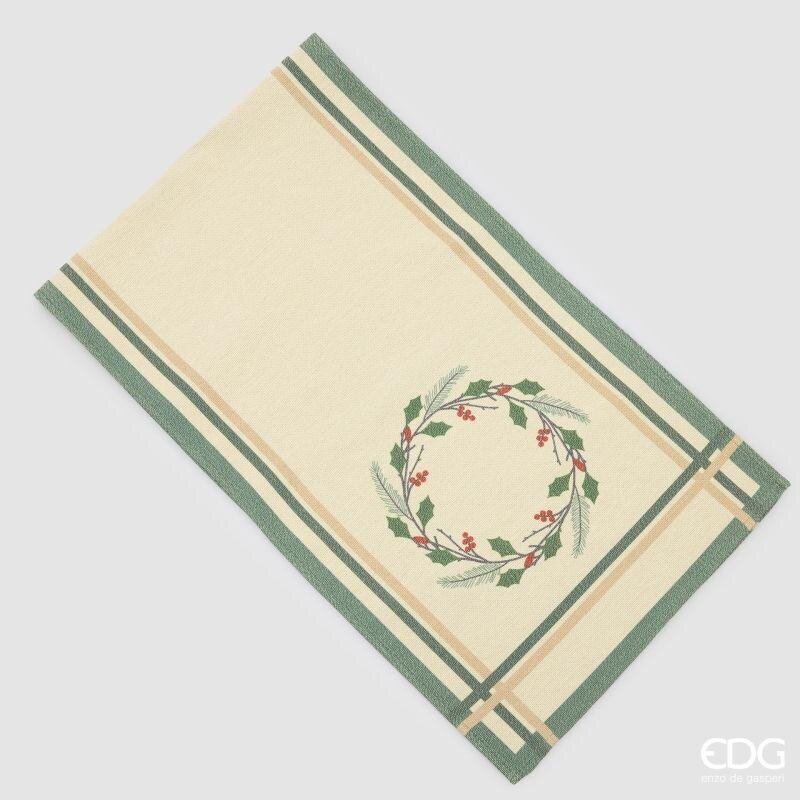 EDG Enzo De Gasperi Runner Natalizio Ghirlanda e Foglie 40x140 cm Bianco Verde – Decorazione Tavola di Natale