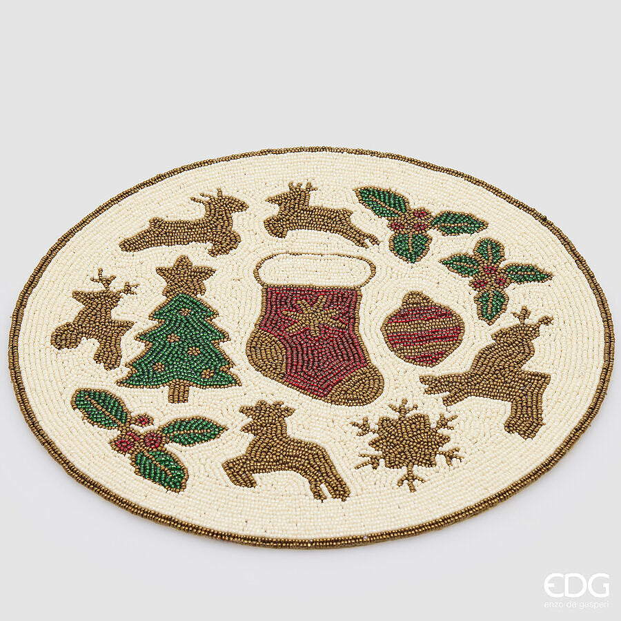 EDG Enzo De Gasperi Round Charger Plate Pine and Reindeer Green Red Ø35 cm – Christmas Table
