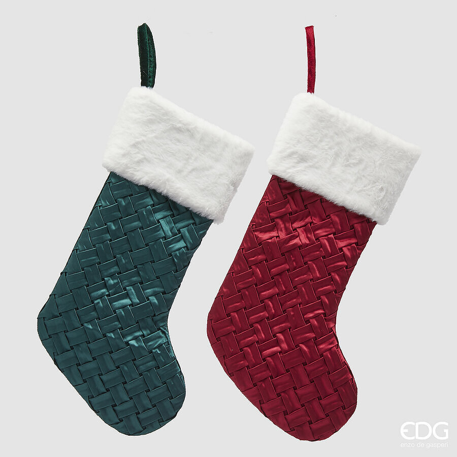 EDG Enzo De Gasperi Woven Christmas Stocking H 56 Cm Green Red 1 Pc