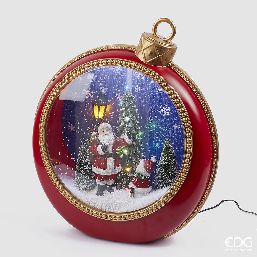 EDG Enzo De Gasperi Diorama Santa Claus with Pine Ball MiniLed H 46 Cm W 40 Cm L 15 Cm Red Gold