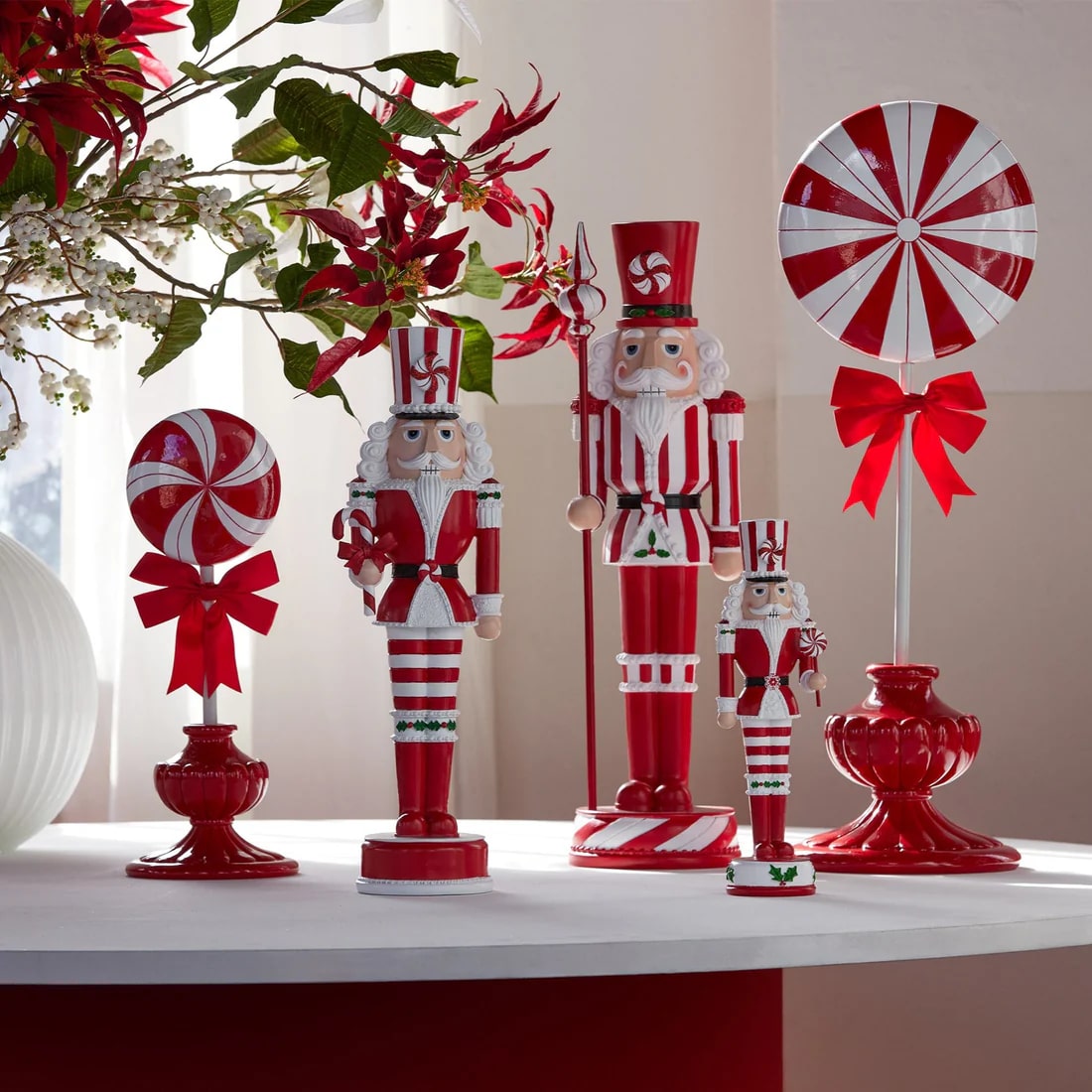 EDG Enzo De Gasperi Christmas Decoration Candy Topiary H 71 Cm W 23 Cm W 26 Cm White Red