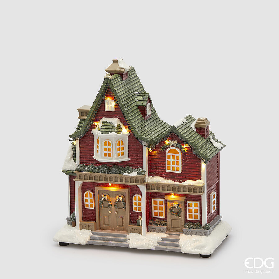 EDG Enzo De Gasperi Christmas Decoration House H 26 Cm W 25 Cm W 13 Cm Music Led Green Red