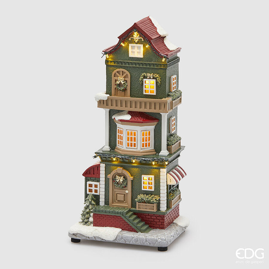 EDG Enzo De Gasperi Christmas Decoration House H 36 Cm W 17 Cm W 14.5 Cm Music Led Green Red