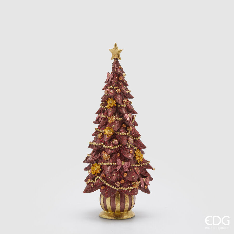 EDG Enzo De Gasperi Christmas Decoration DecoGlitter Pine H 33 Cm D 14 Cm Burgundy