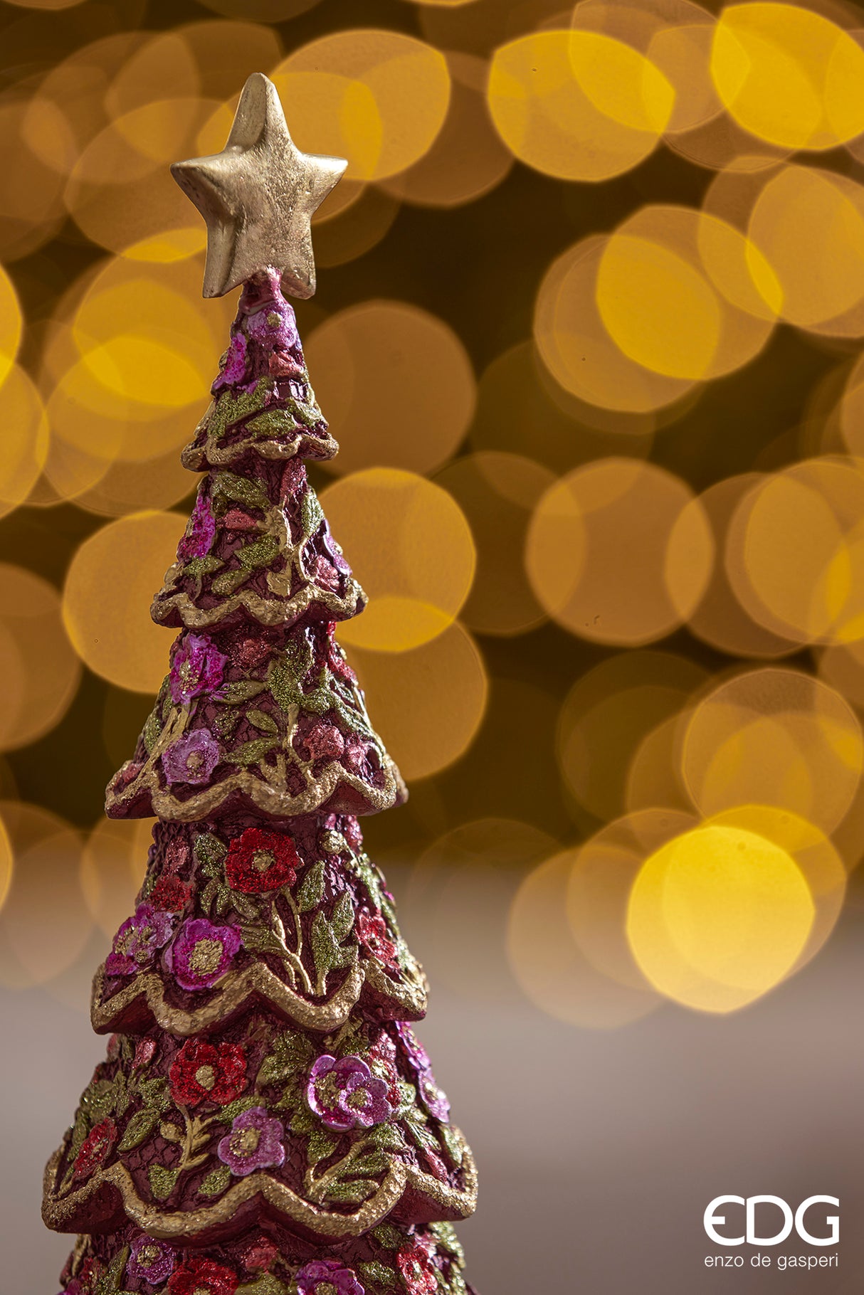 EDG Enzo De Gasperi Christmas Decoration DecoGlitter Pine H 33 Cm D 14 Cm Burgundy