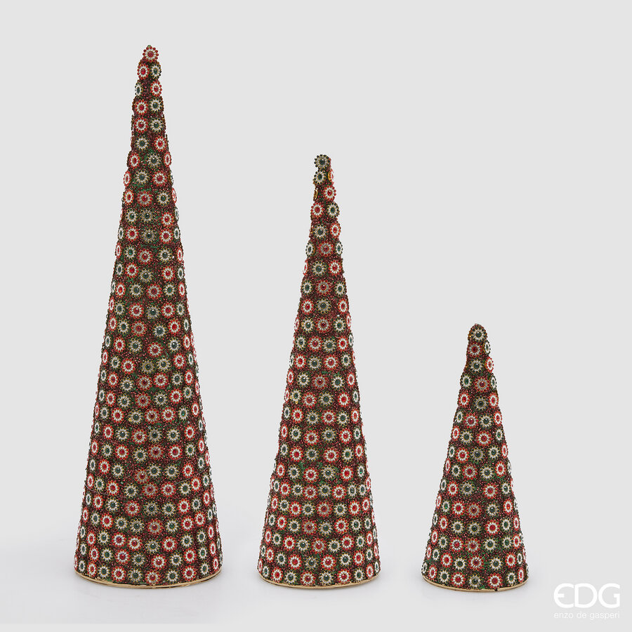 EDG Enzo De Gasperi Christmas Decoration Jewel Cone Set 3 Pcs H 46 Cm D 13 Cm Green Red