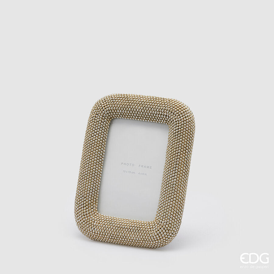 EDG Enzo De Gasperi Rectangular Bead Photo Frame H 21 Cm L 17 Cm Platinum