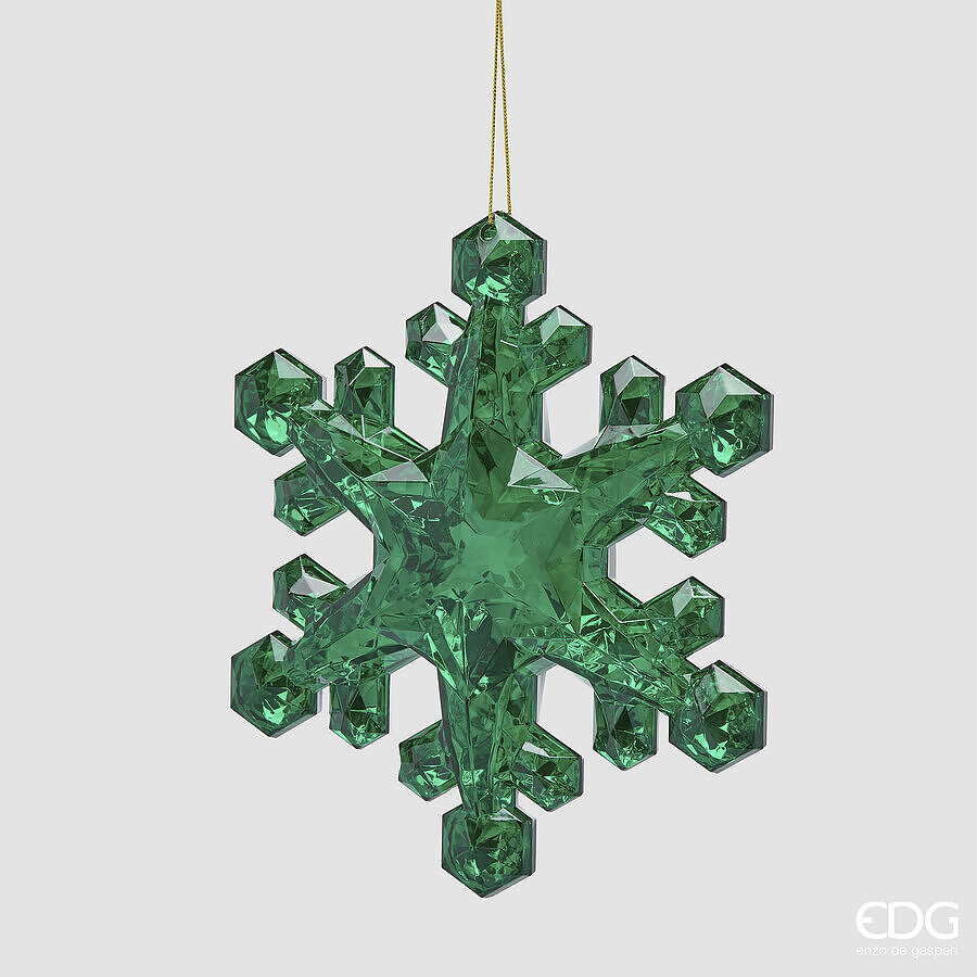 EDG Enzo De Gasperi Snowflake Decorative with Diamonds Green H23.5 cm to Hang – Christmas Ornament