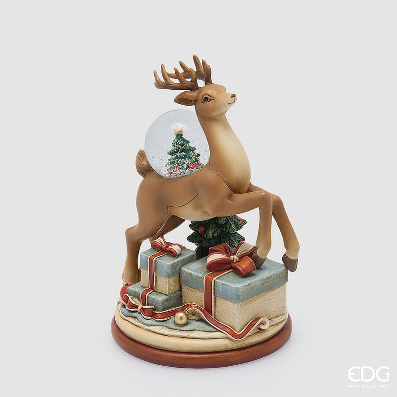 EDG Enzo De Gasperi Christmas Water Sphere Gifts with Reindeer H18.5 Ø12 cm Hazelnut – Christmas Decoration