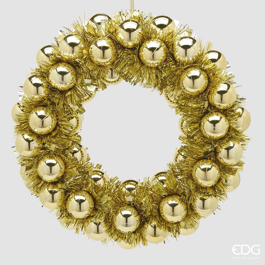 EDG Enzo De Gasperi Wreath with Hanging Balls Gold Ø32xH6.5 cm – Christmas Decoration