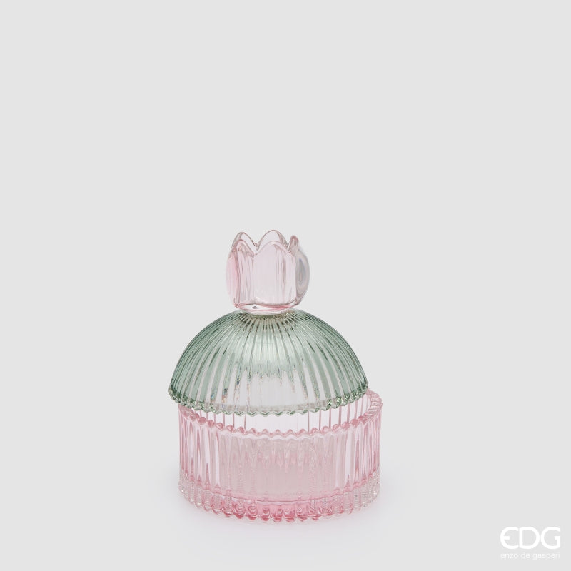 EDG Enzo De Gasperi Decorative Container with Stripes Green Pink H14 Ø10.5 cm – Christmas Decoration