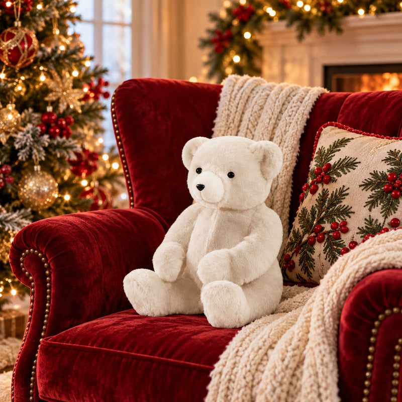 EDG Enzo De Gasperi Bear Decoration with Gift White 25x21xH30 cm – Christmas Decoration