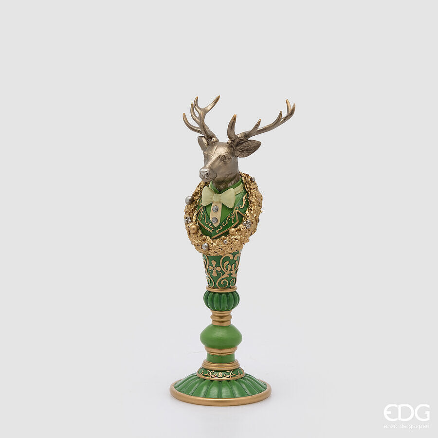 EDG Enzo De Gasperi Decoro Renna su Piedistallo Bianco Verde 11x11xH30 cm – Decorazione di Natale