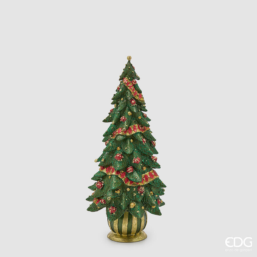 EDG Enzo De Gasperi Pine Ornament Decoglitter Green Red H33 Ø15 cm – Christmas Decoration