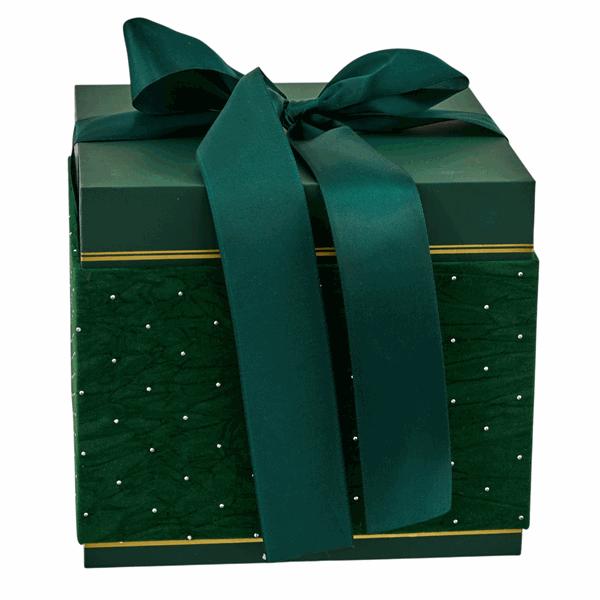 L'Arcolaio Large Square Velvet Christmas Box Green Velvet 18.6x18.6x16.3 Cm