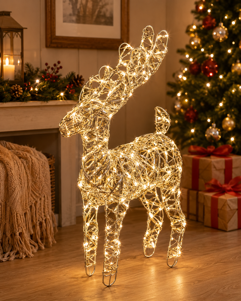 EDG Enzo De Gasperi Christmas Reindeer Decoration LED Intertwining 40 MicroLeds H 37 Cm W 25 Cm L 12 Cm IP20 Gold