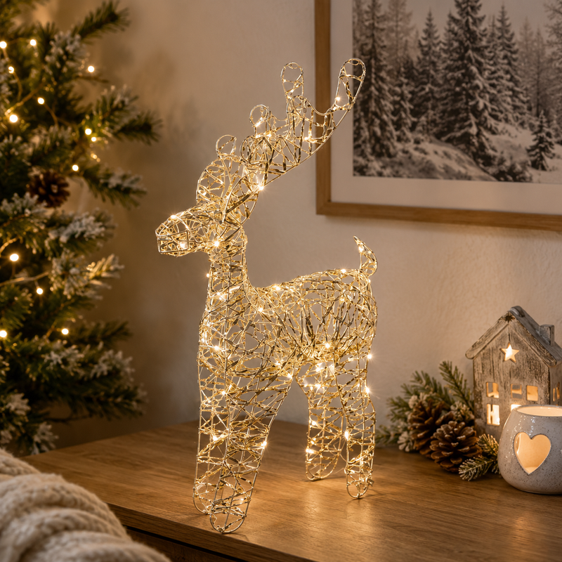 EDG Enzo De Gasperi Christmas Reindeer Decoration LED Intertwining 50 MicroLeds H 50 Cm W 13 Cm L 27 Cm IP20 Gold