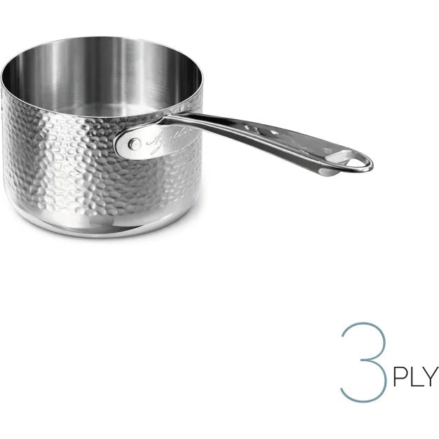 AGNELLI High Hammered Casserole Aluinox 3 Ply 16x12 Cm with 1 Stainless Steel Handle