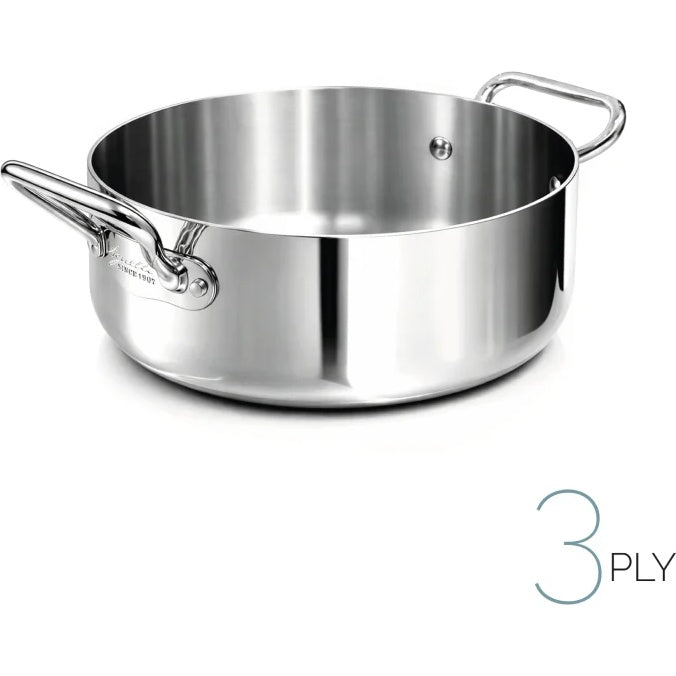 AGNELLI Low Casserole Aluinox 3Ply Polished Stainless Steel 32x12 cm 2 Handles