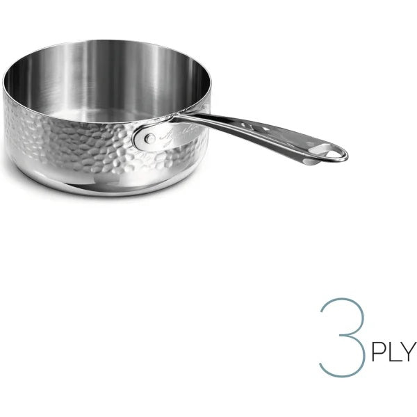 AGNELLI Low Casserole Dish Hammered Aluinox 3 Ply 20x6 Cm with 1 Stainless Steel Handle
