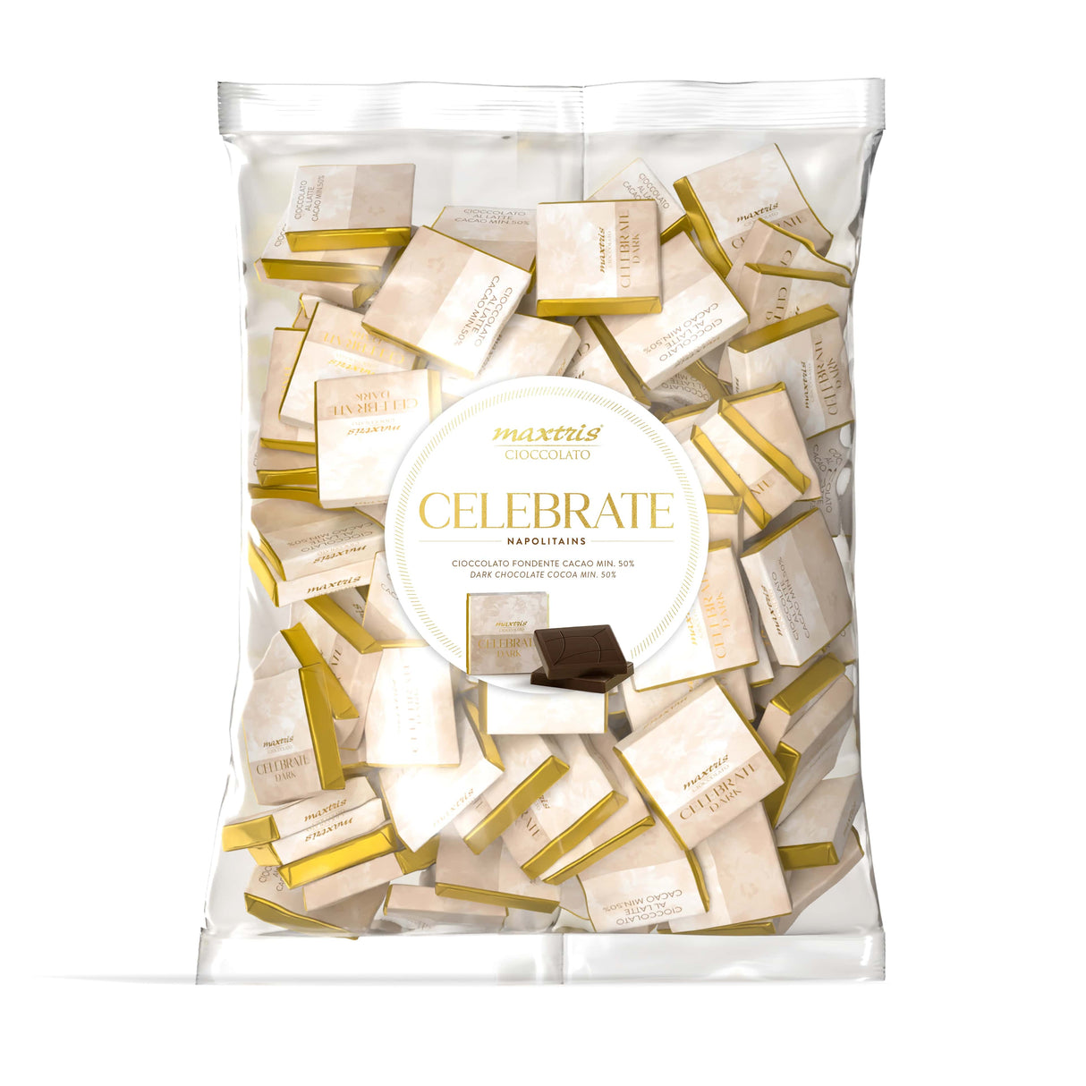 maxtris maxtris celebrate napolitains mini tavolette cioccolato fondente dark avorio 1 kg ean 8022470873511