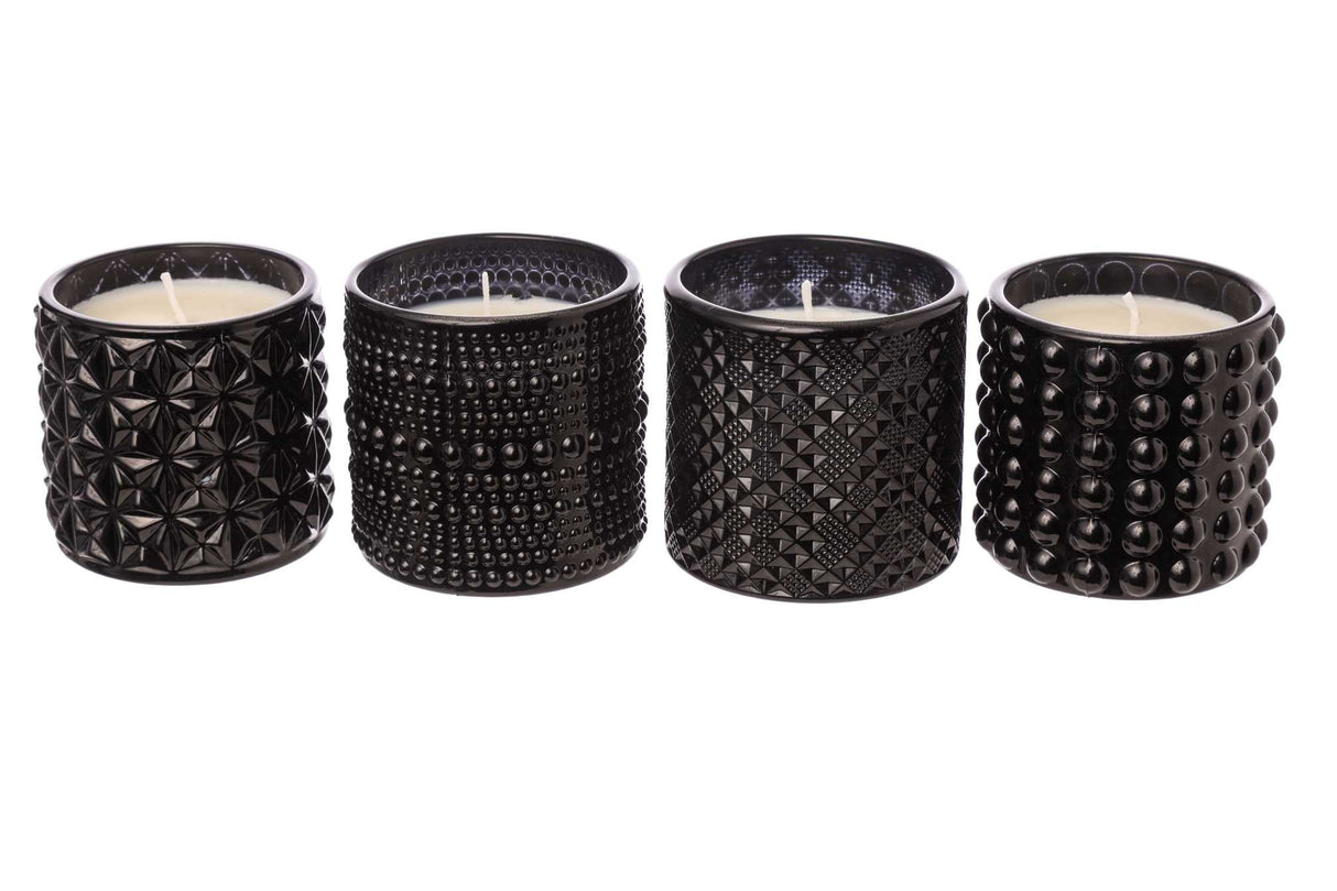 ARPIMEX Glass Jar with Wax D 7 Cm H 6.8 Cm Mix 4 Pcs Black