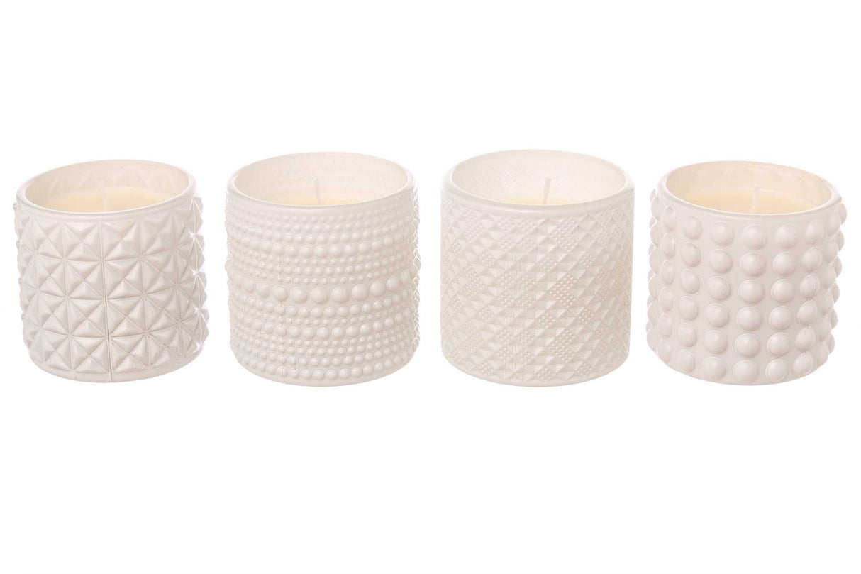 ARPIMEX Glass Jar with Wax D 7 Cm H 6.8 Cm Mix 4 Pcs White