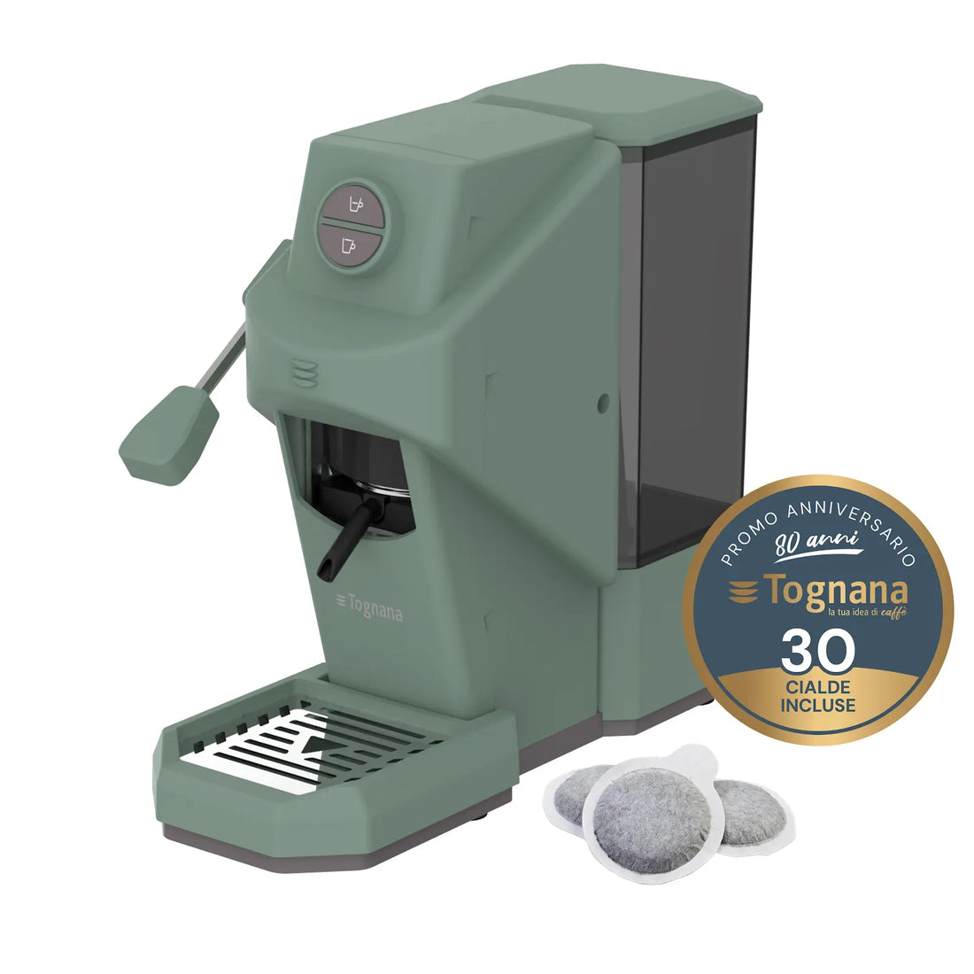 Tognana Iridea Set Macchina da Caffè Espresso Verde con 30 Cialde Incluse – Macchina per Caffè Espresso dal Design Elegante