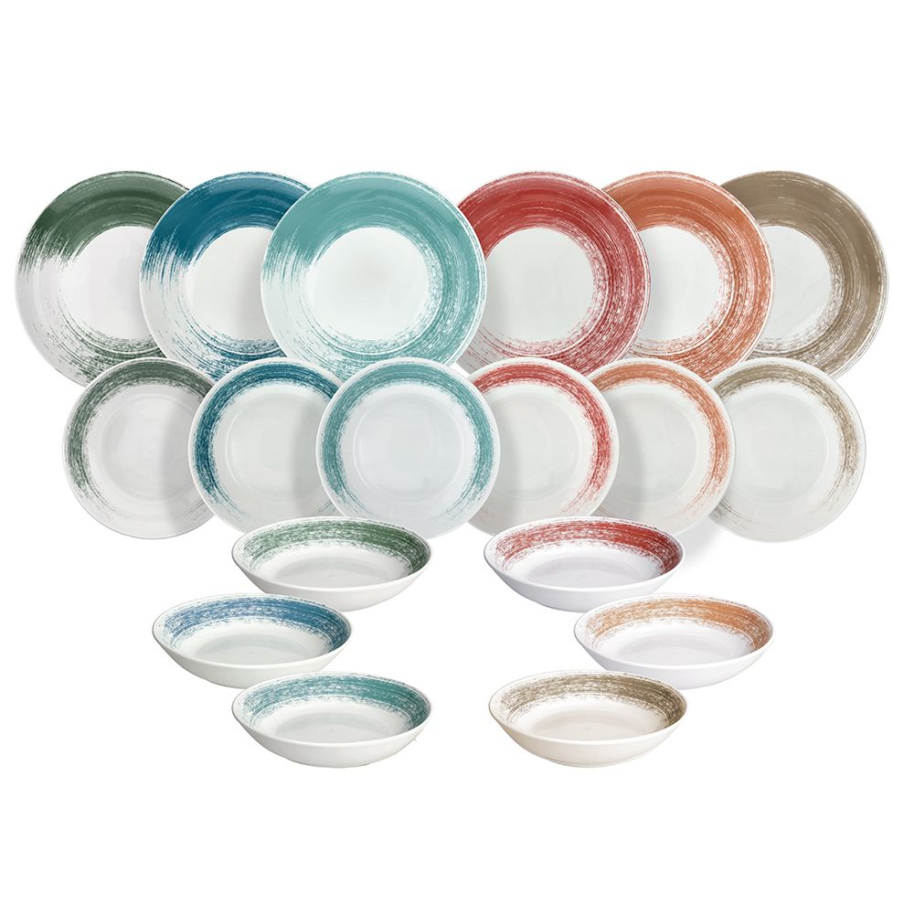 Tognana Madison Nanami 18-Piece Porcelain Tableware Set Multicolour – Complete Table Setting for 6 Persons