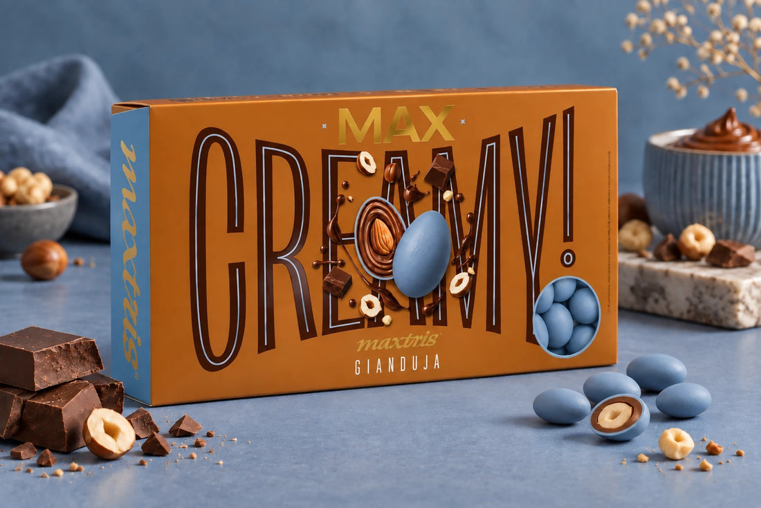 Maxtris Confetti Creamy Max Gianduia Sugar Paper 1 kg – Delicious Sugared Almonds with Gianduia Flavour for Weddings, Ceremonies, Parties and Sugared Almond Favours