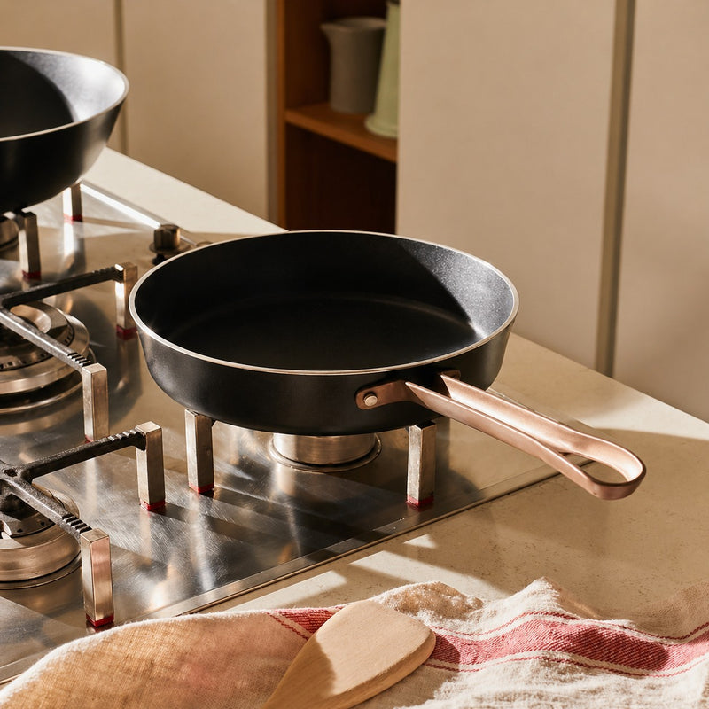 High Frying Pan Alessi Edo 28 cm Brown with Long Handle – Steel Frying Pan Elegant Design