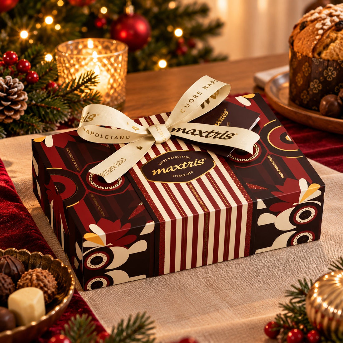 Maxtris Linea Regalo Bordeaux Dark Chocolate Box 350 g – Gift Box with Assorted Dark Chocolate Bonbons